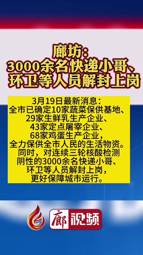  廊視頻 | 廊坊：3000余名快遞小哥、環(huán)衛(wèi)等人員解封上崗